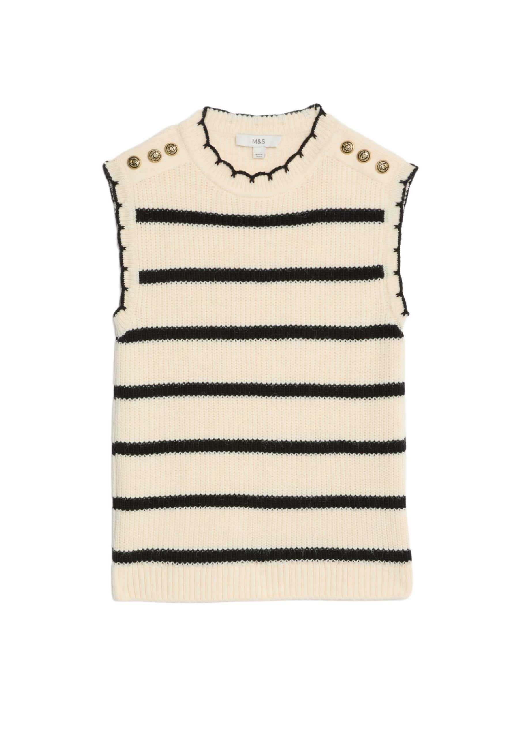 Marks & Spencer STRIPED CREW NECK SCALLOPED EDGE