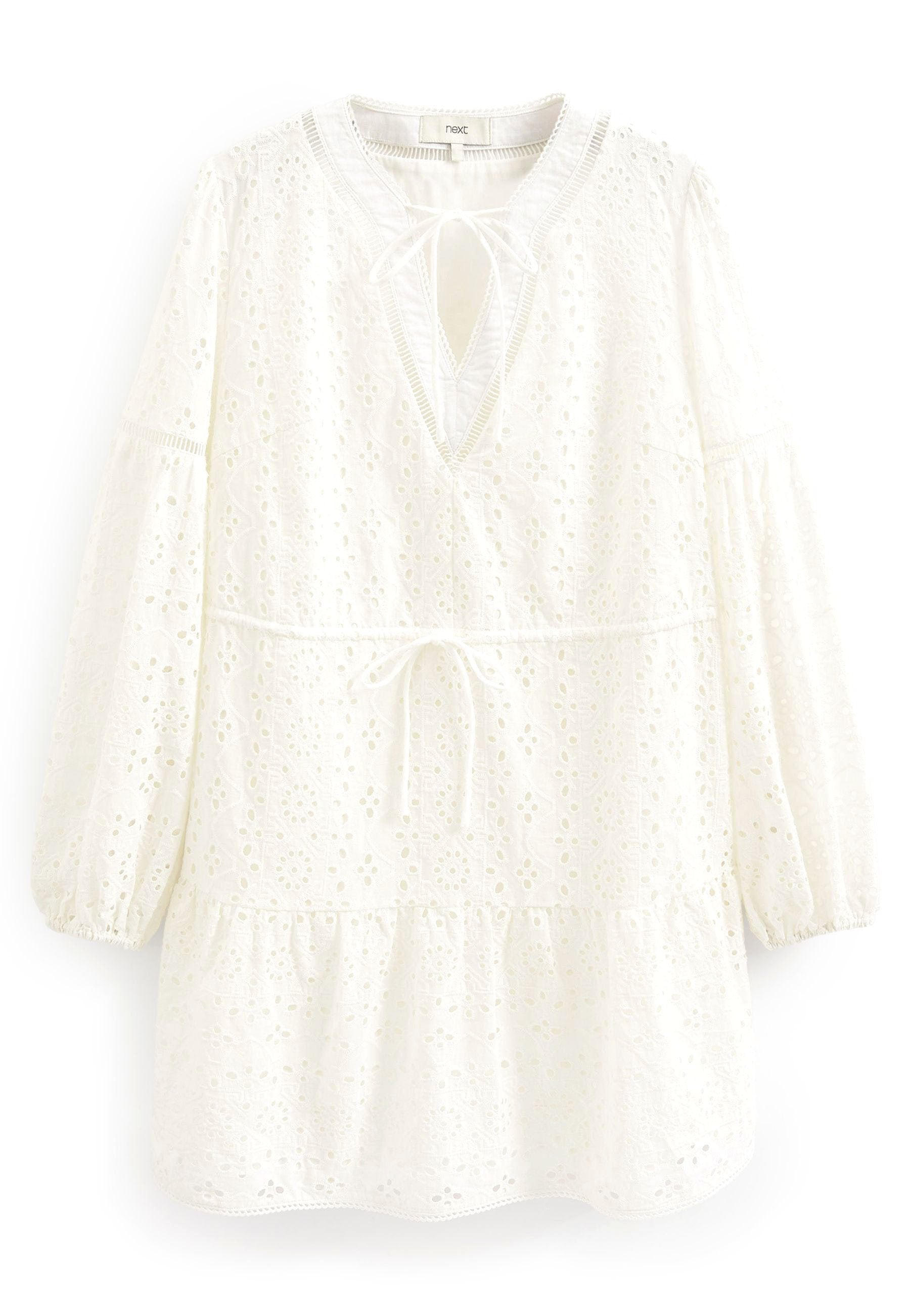 LONG SLEEVE BRODERIE SHORT DRESS - Next - View 1