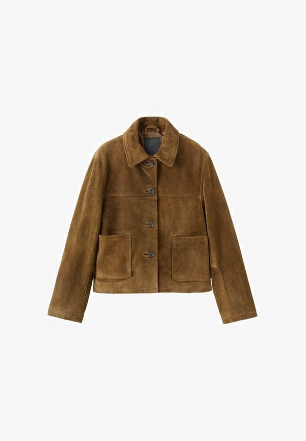 Mango Leather jacket - tobacco/braun