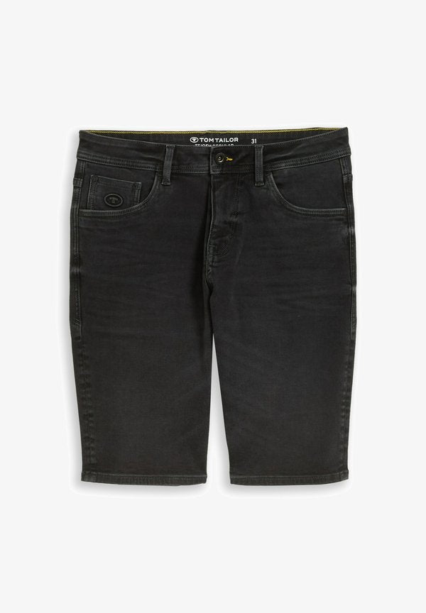 TOM TAILOR TTJOSH REGULAR SLIM JEANS SHORTS MIT SUPERSTRETCH - Denim shorts - dark stone black denim