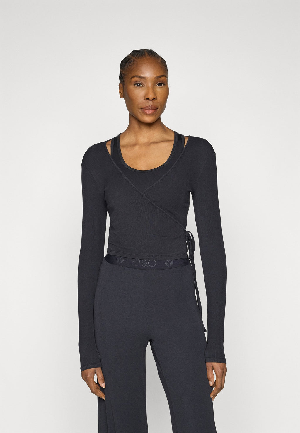 Even&Odd active LONG SLEEVE RIBBED WRAP TOP