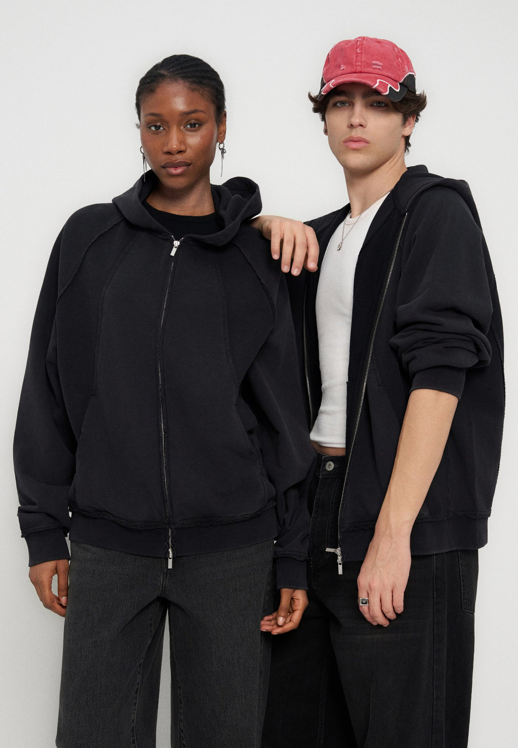 YOURTURN LOOSE FIT REVERSE SEAMS ZIP-UP HOODIE