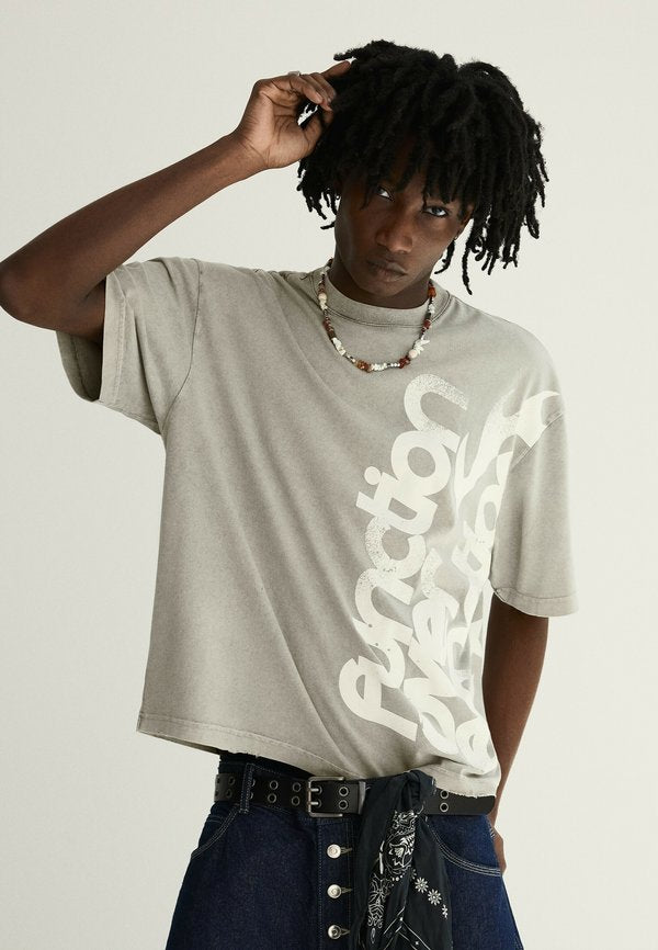 Bershka BOXY FIT WASHED - T-SHIRT - Print T-shirt - grey