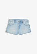 Bershka PRINTED BERMUDA SHORTS - Denim shorts - light blue
