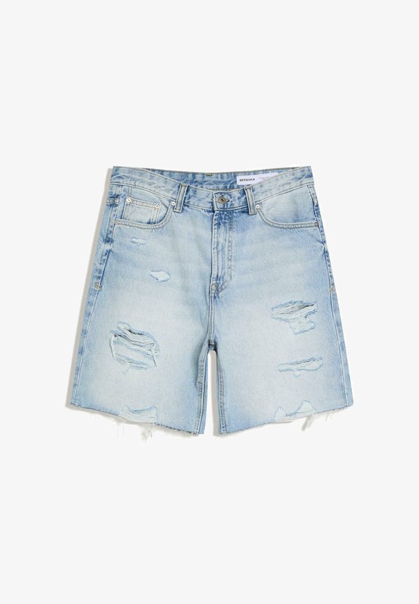Bershka DESTROYS - Denim shorts - light blue