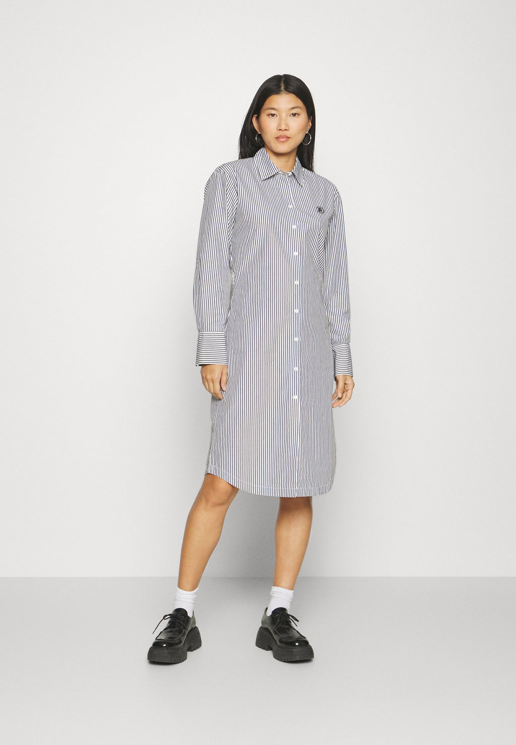 STRIPED WAISTED KNEE DRESS Media 2