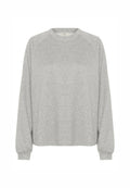 Grauer Langarm-Sweatshirt mit Rundhalsausschnitt, Raglanärmeln und gerippten Bündchen, aus weichem Baumwollstoff mit glatter Textur.