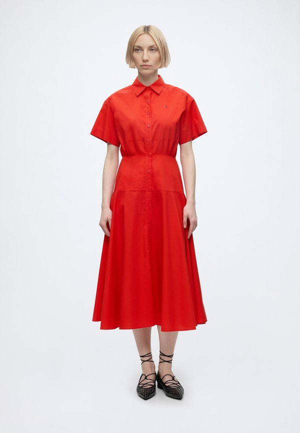 Tommy Hilfiger POPLIN FLARE MIDI SHRT DRESS - Shirt dress - fire red