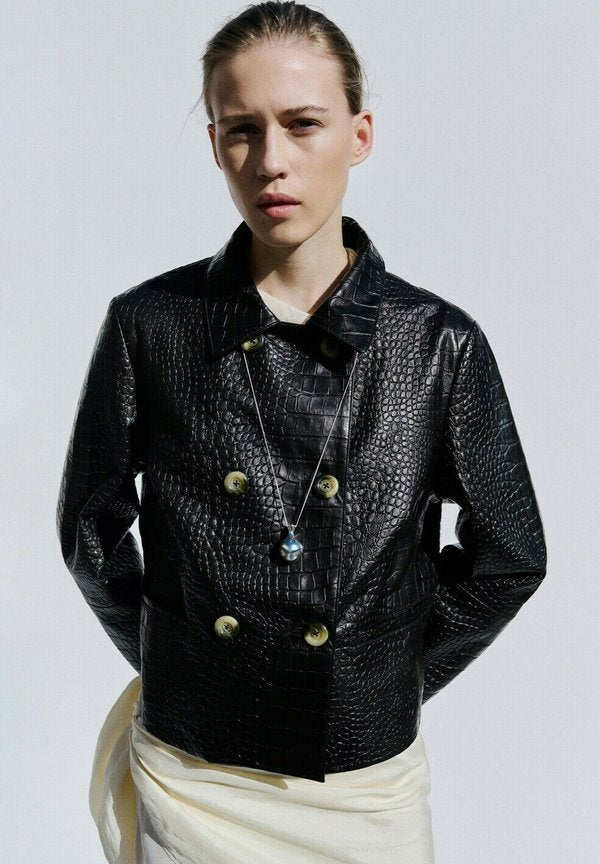 Mango Leather jacket - black