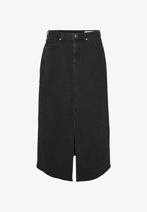 Vero Moda Denim VMTESSA High waist Long - Denim skirt - black denim