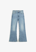 Bershka FLARE - SPLIT - Flared Jeans - light blue denim