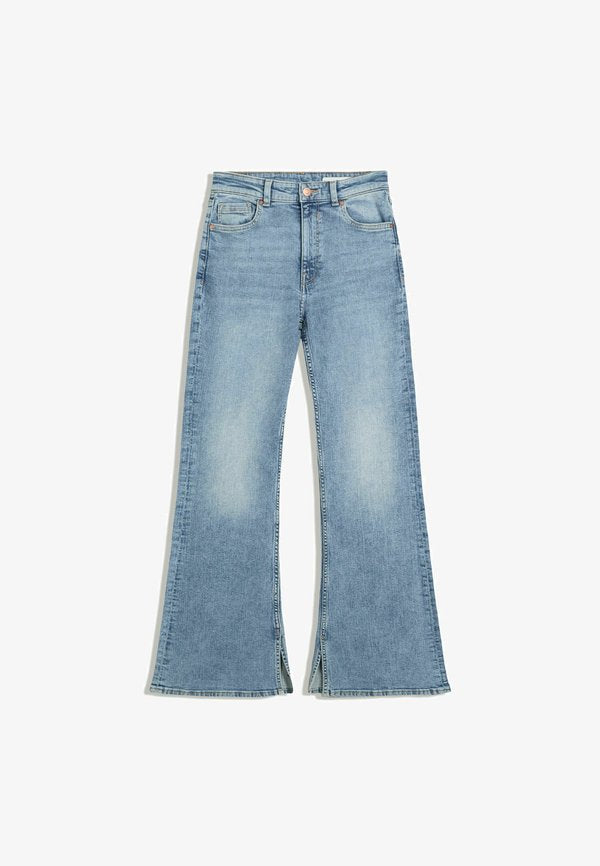Bershka FLARE - SPLIT - Flared Jeans - light blue denim