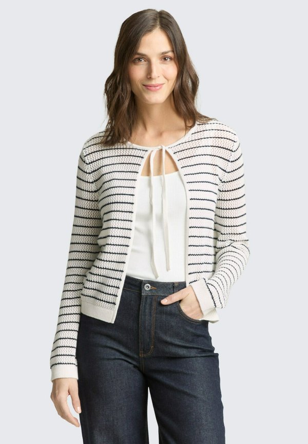 TOM TAILOR Cardigan - white/navy structure stripe