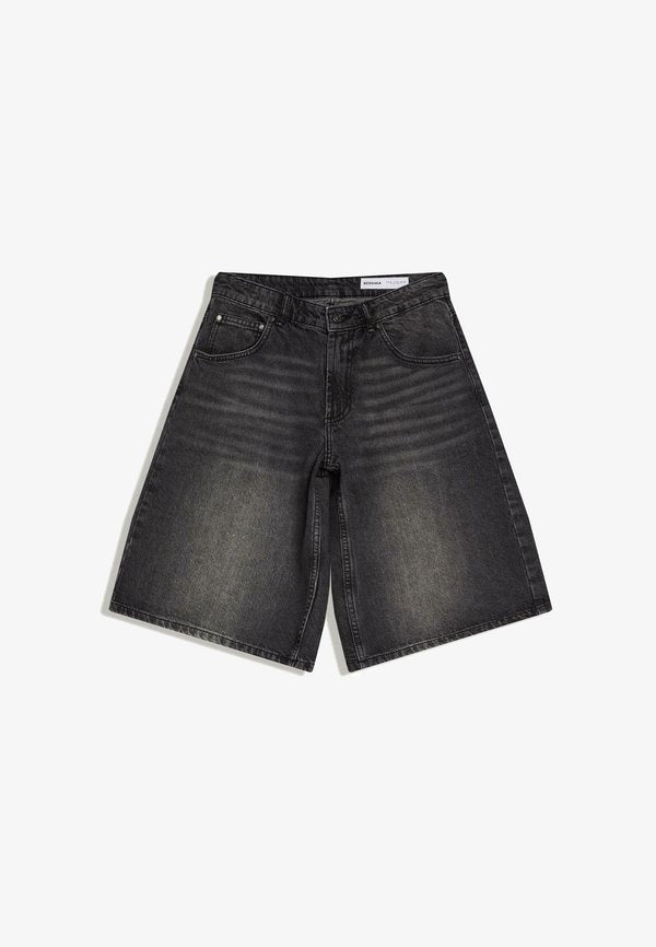 Bershka BAGGY  - BERMUDA JORTS   - Denim shorts - black