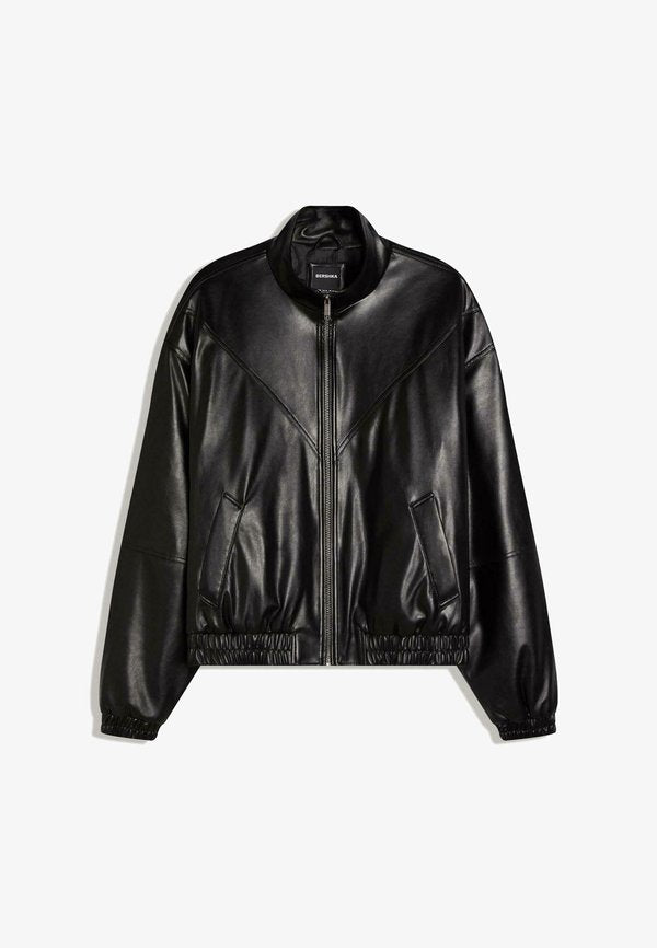 Bershka Faux leather jacket - black
