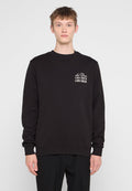Schwarzer Sweatshirt aus Baumwolle mit Rundhalsausschnitt, gerippten Bündchen und einem kleinen, weißen, gestickten Logo auf der linken Brust.