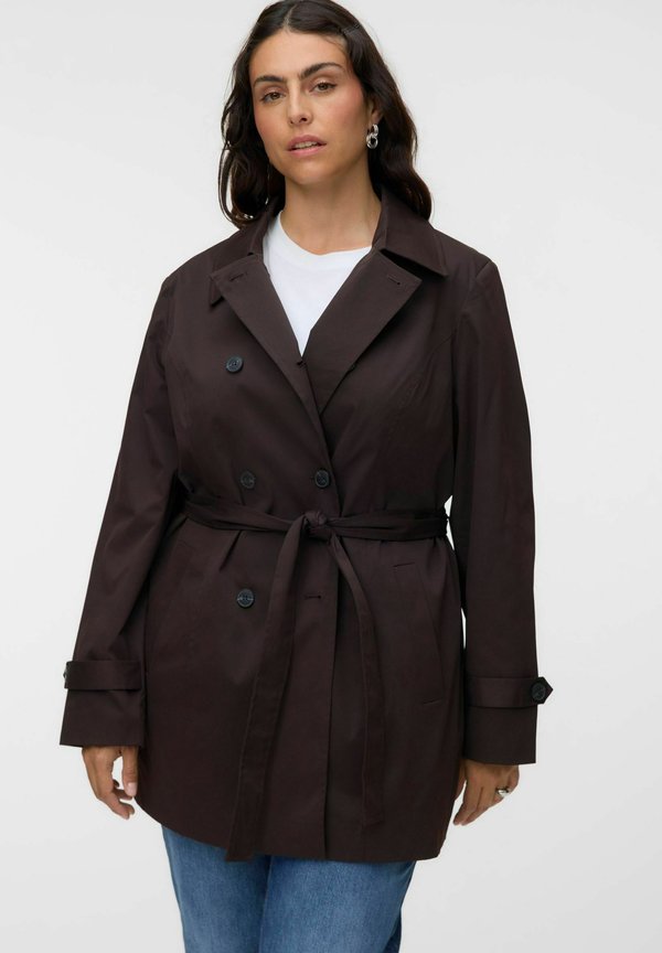 Vero Moda Curve TRENCHCOAT VMCCHELSEA TRENCHCOAT - Trenchcoat - chocolate torte