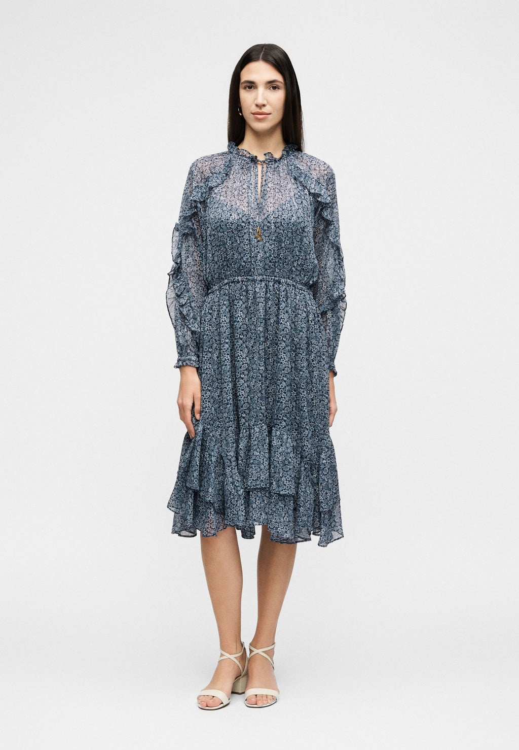 MICHAEL Michael Kors FLORAL RUFFLE MIDI DRESS