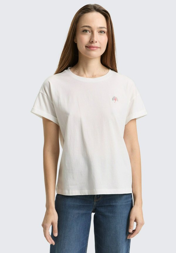 TOM TAILOR DROP SHOULDER CHEST  - Basic T-shirt - soft clear white