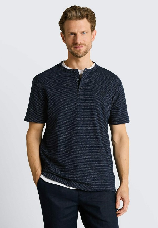 TOM TAILOR TOM TAILOR T-SHIRT HENLEY T-SHIRT IN MELANGE-OPTIK - Print T-shirt - navy/white inject stripe
