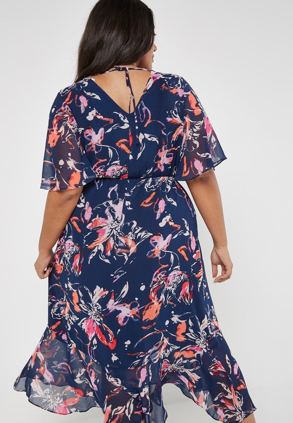 Apricot CURVE ABSTRACT FLORAL WRAP MIDI
