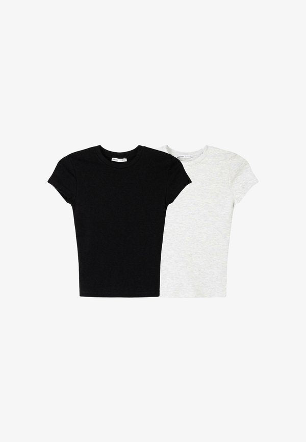 Bershka SHORT SLEEVE ROUND NECK - 2-PACK  - Basic T-shirt - black