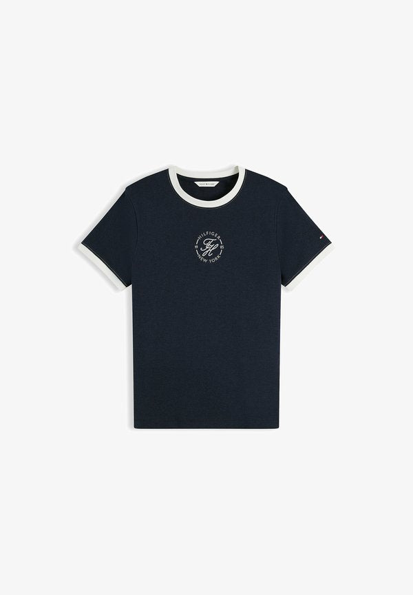 Tommy Hilfiger TOMMY HILFIGER LOGO EMBROIDERY RINGER T-SHIRT - Print T-shirt - dark blue
