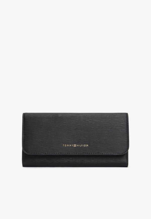 Tommy Hilfiger METALLIC LOGO TEXTURED FLAP WALLET - Wallet - black