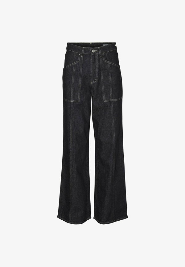 Vero Moda Wide-fit VMKATHY Super high rise Wide Leg Fit - Flared Jeans - dark blue denim