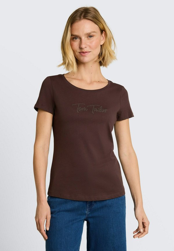 TOM TAILOR T-SHIRT WITH LOGO PRINT - Print T-shirt - java dark brown