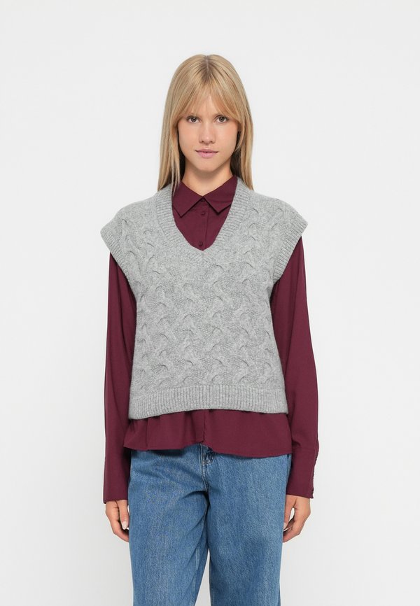 Vero Moda VMPIPER V NECK BOO - Waistcoat - medium grey melange