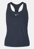Marineblaue Sporttanktop mit racerback Design. Hat ein kleines weißes Nike-Logo in der Mitte vorne. Glattes, dehnbares Material.