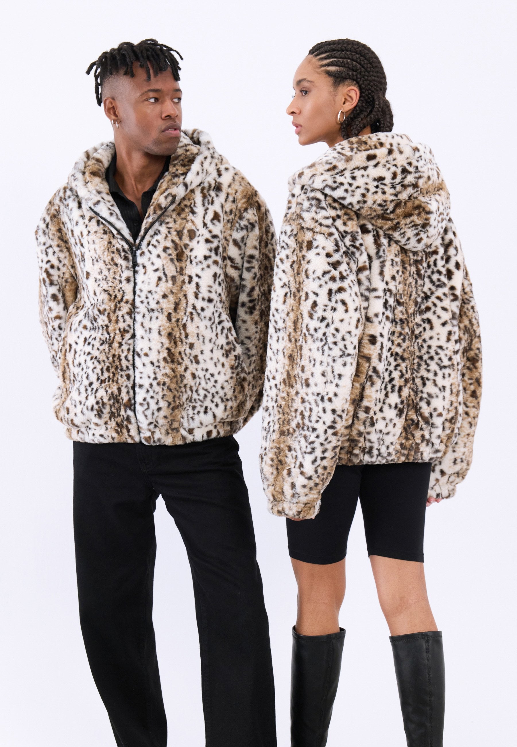 YOURTURN UNISEX OVERSIZED FIT FAUX FUR HOODED JACKET