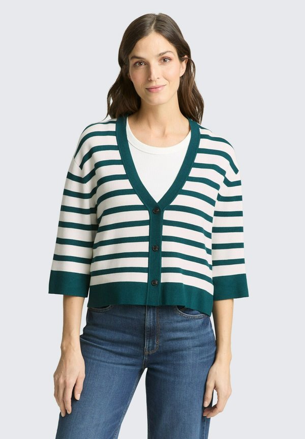 TOM TAILOR Cardigan - white green knit stripe