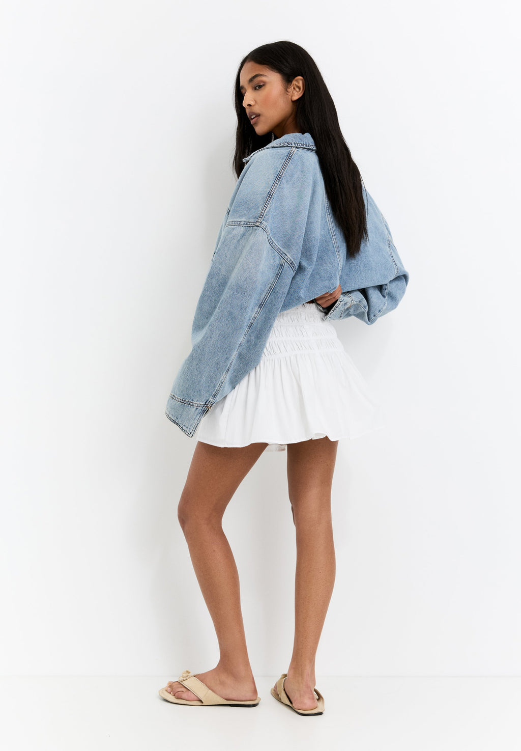 PULL&BEAR CHECK SMOCKED