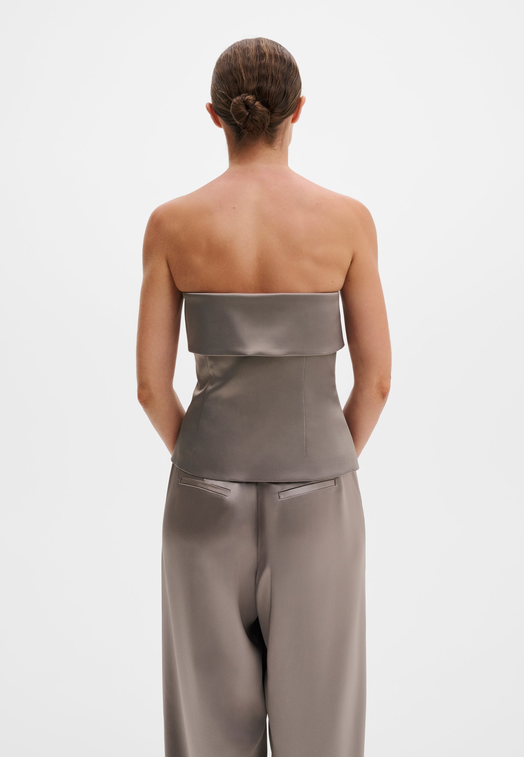 Malina LOU ASYMMETRIC BANDEAU SATIN TOP