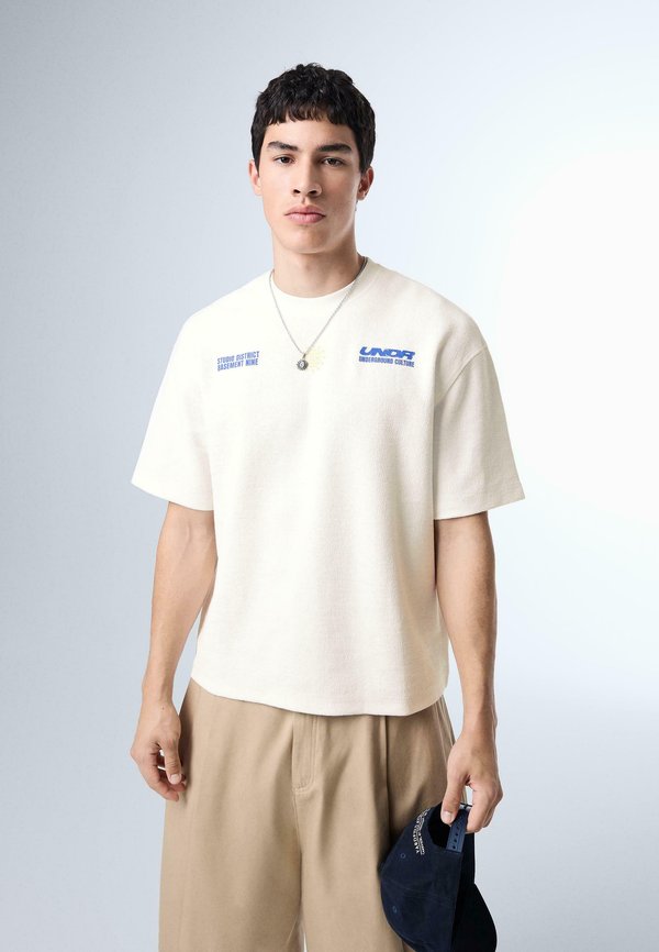 Bershka TERRY PRINT - TSHIRT - Print T-shirt - white