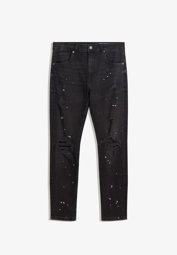Bershka RIPPED - Slim fit jeans - black