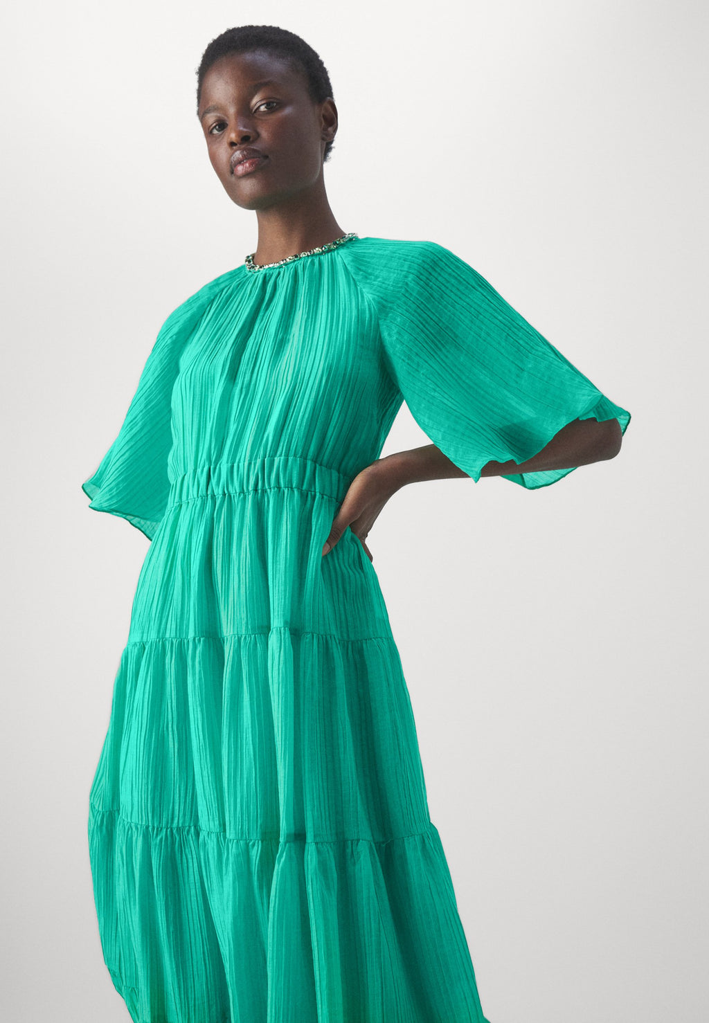 sandro ROBE LONGUE EN VOILE VERT AID
