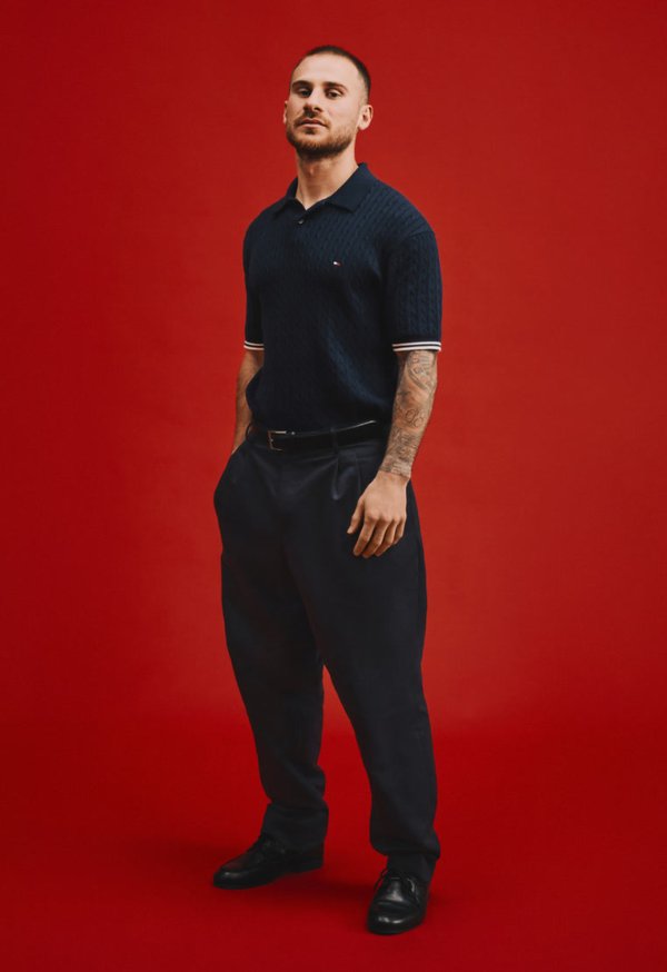 Tommy Hilfiger CABLE KNITTED S/S POLO - ELEVATED ESSENTIALS - Polo shirt - carbon navy