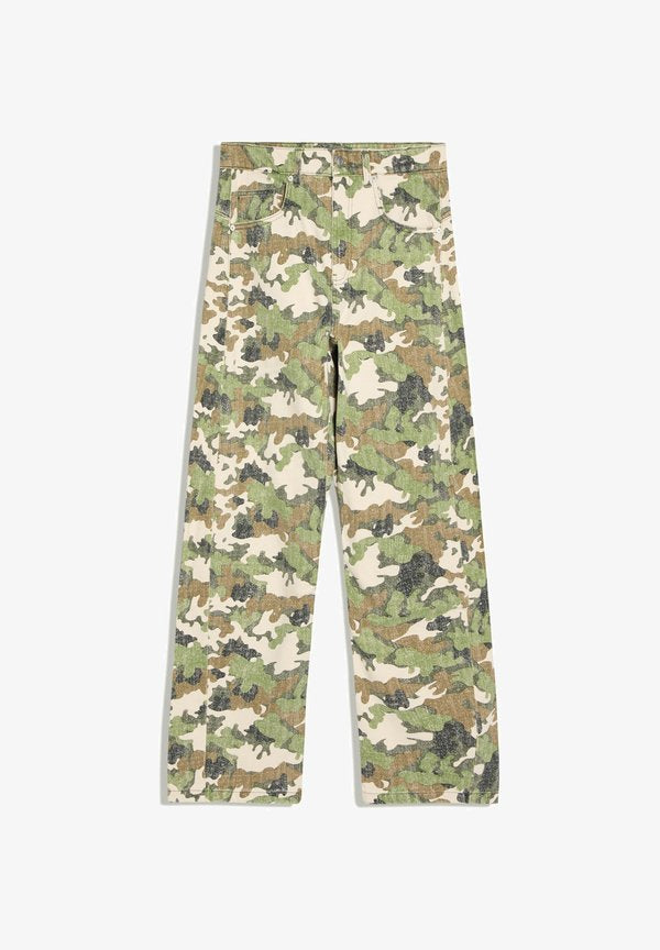 Bershka PRINTED WITH CROSSOVER WAISTBAND - JEANS - Straight leg jeans - evergreen
