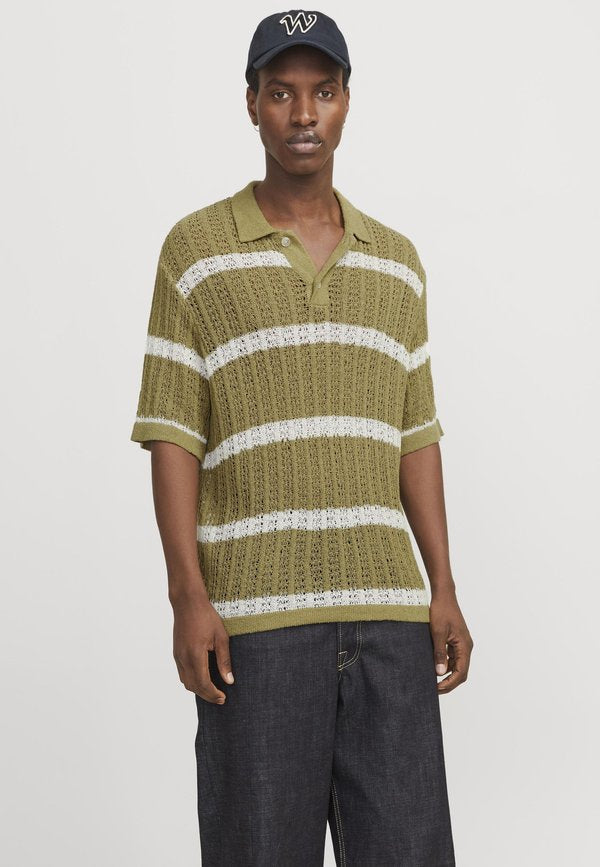 Jack & Jones Knitted Striped Knitted - Polo shirt - cedar stripes:sea salt