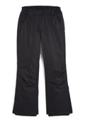 Schwarze Skihosen aus strapazierfähigem, wasserabweisendem Material. Mit elastischem Bund, Reißverschlusstaschen und verstärkten Kniebereichen.