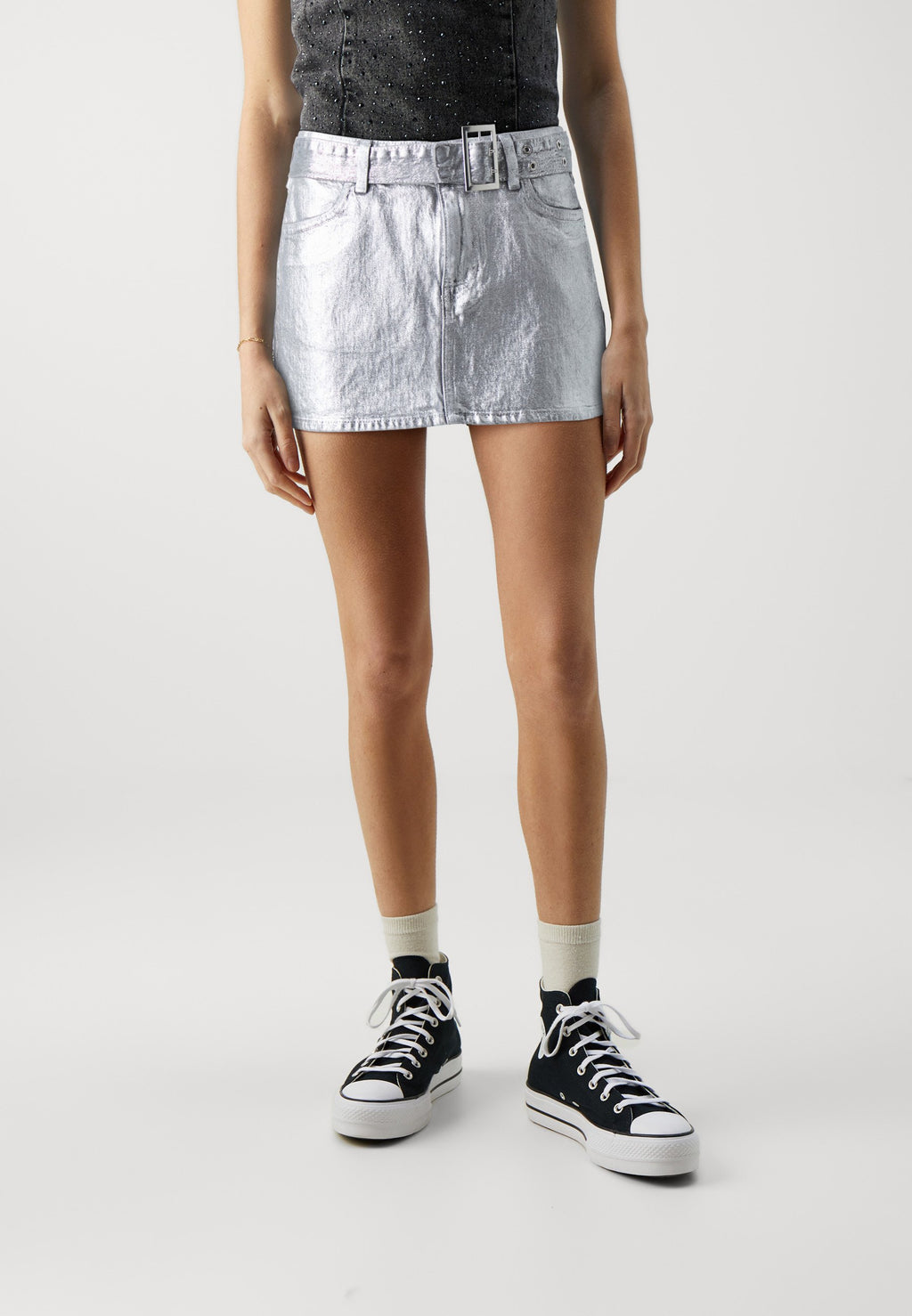 ONLY ONLNICKI MINI BELT FOIL SKIRT