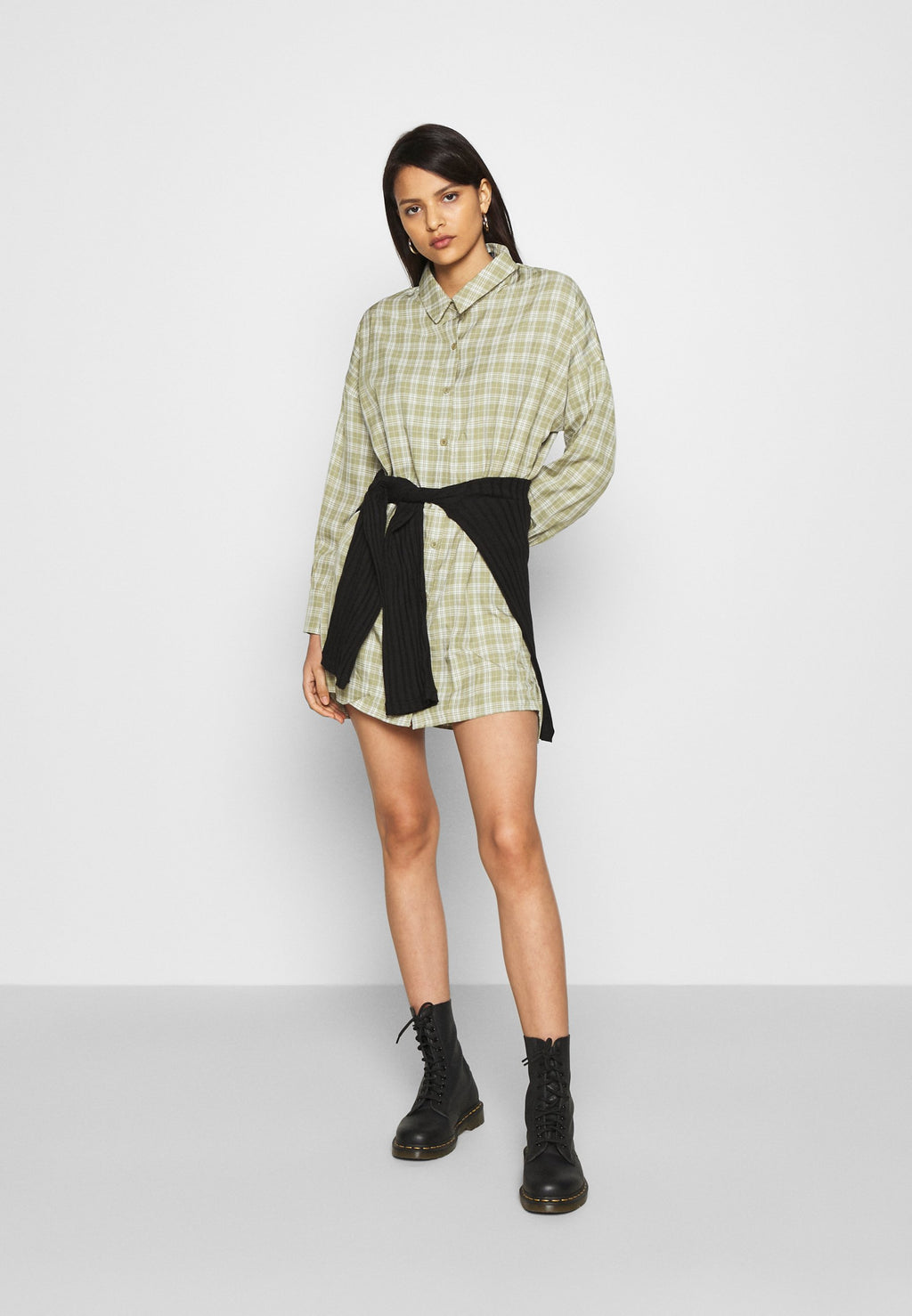 Missguided OVERSIZED DIP BACK SHIRT DRESS CHECK