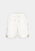 Weiße Shorts mit floralem Muster, mit Satinakzenten am Saum und einem verstellbaren Zugband für eine individuell anpassbare Passform.