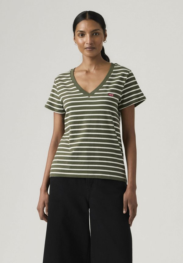 Levi's® PERFECT VNECK - Basic T-shirt - annalise stripe clou - greens