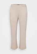 Beige Hose mit geradem Bein. Hergestellt aus einem glatten, dehnbaren Stoff. Verfügt über einen mittelhohen Bund und keine sichtbaren Beschläge.