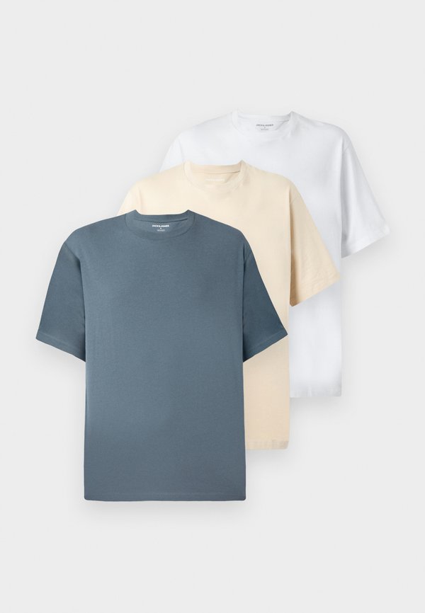 Jack & Jones JJHUGO LOOSE TEE CREW NECK 3 PACK - Basic T-shirt - moonbeam/stormy weather/white