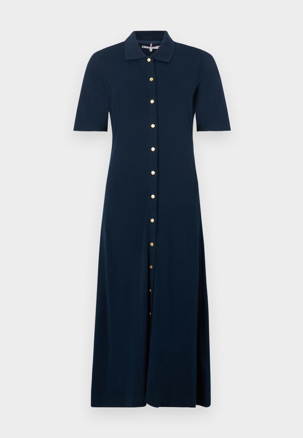 Tommy Hilfiger GOLD-TONE BUTTON MIDI POLO DRESS
